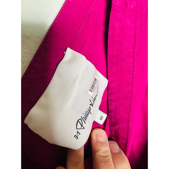 3.1 PHILLIP LIM Purple Cotton Blend A-Line Puff Sleeve Godet Dress Size 10 - Picture 9 of 12